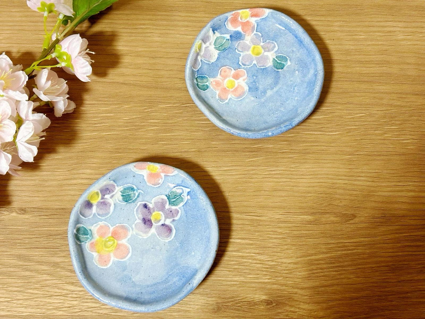 Set of 3,Japanese Handmade Ceramic Plates Gift Set| Mino Ware Dish ware | Sakura Soy Sauce Plate | Olive Pickle Dish / Appetizer Plate