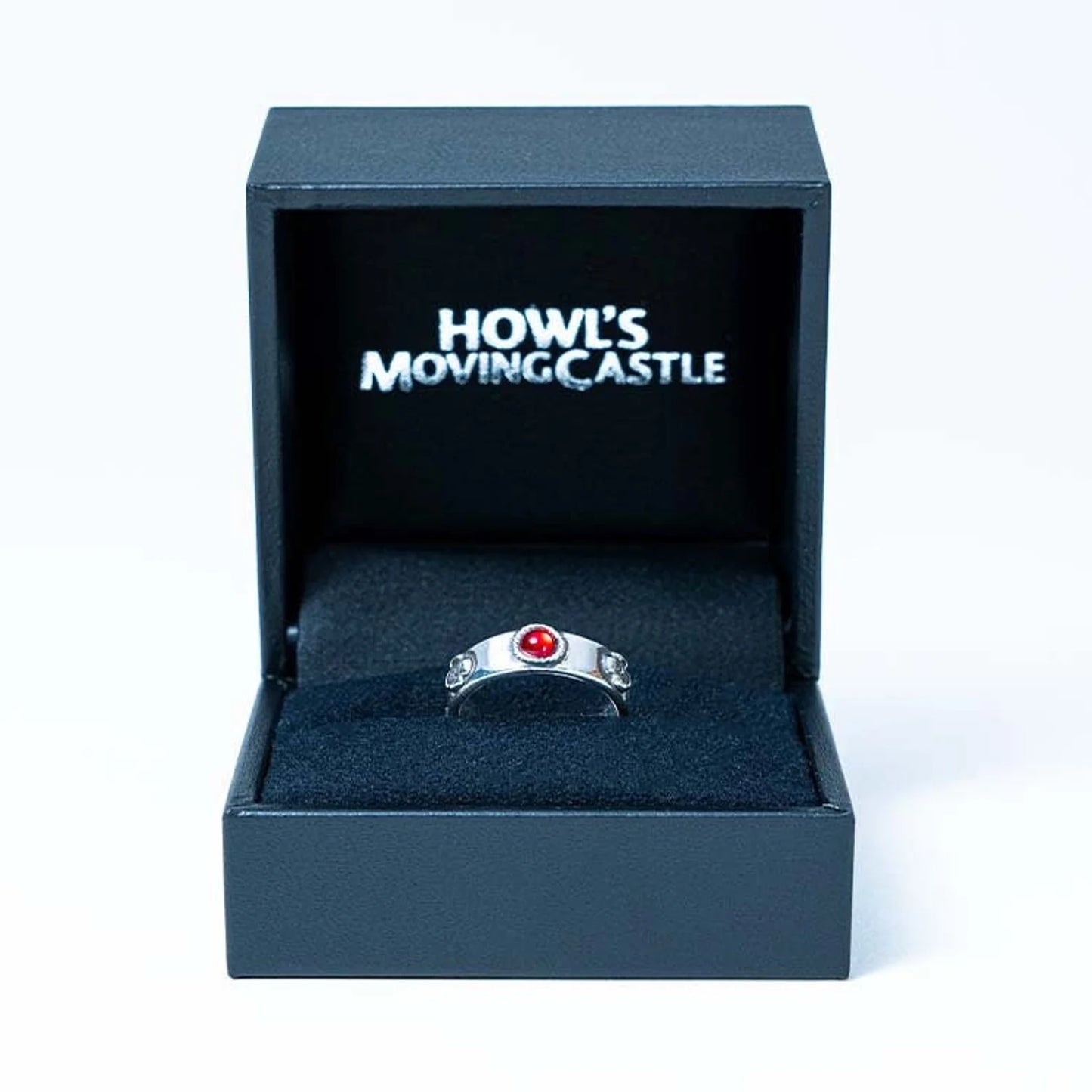 Original Ghibli Silver Howls Ring • Howls Moving Castle Engraved Red Ring in Gift Box • Japanese Handmade Jewelry • Studio Ghibli Gift