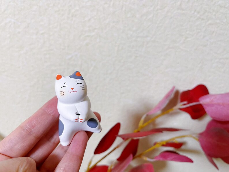 Japanese Handmade Cute Cat Fishing Figurine | Maneki Neko Ornament | Kawaii Lucky Cat /Wealth and Blessings / Cat & Fish Gift Set