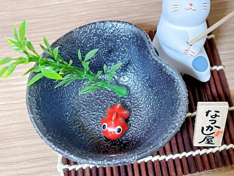 Japanese Handmade Cute Cat Fishing Figurine | Maneki Neko Ornament | Kawaii Lucky Cat /Wealth and Blessings / Cat & Fish Gift Set